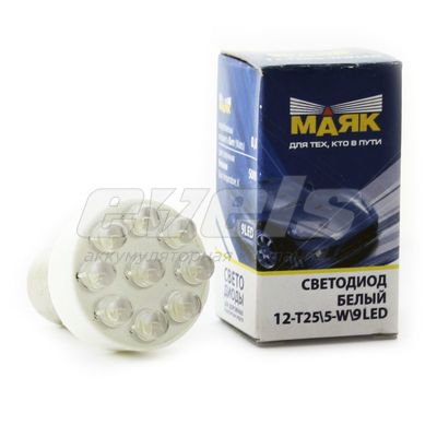 Лампа светодиодная "Маяк" 12V Т25/5 (BAY15d) [9LED] WHITE 5500K 40Lm — основное фото