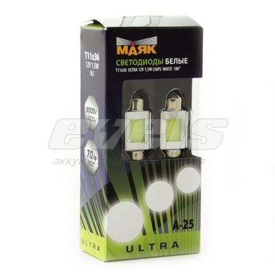 Лампа светодиодная "Маяк" 12V T11 (SV8,5-36) [1,5W CANBUS] WHITE 6000K 50Lm (2 штуки) /ULTRA A-25 — основное фото